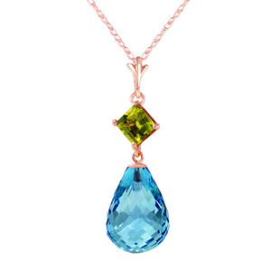 14K. SOLID GOLD NECKLACE WITH PERIDOT & BLUE TOPAZ (Rose Gold)